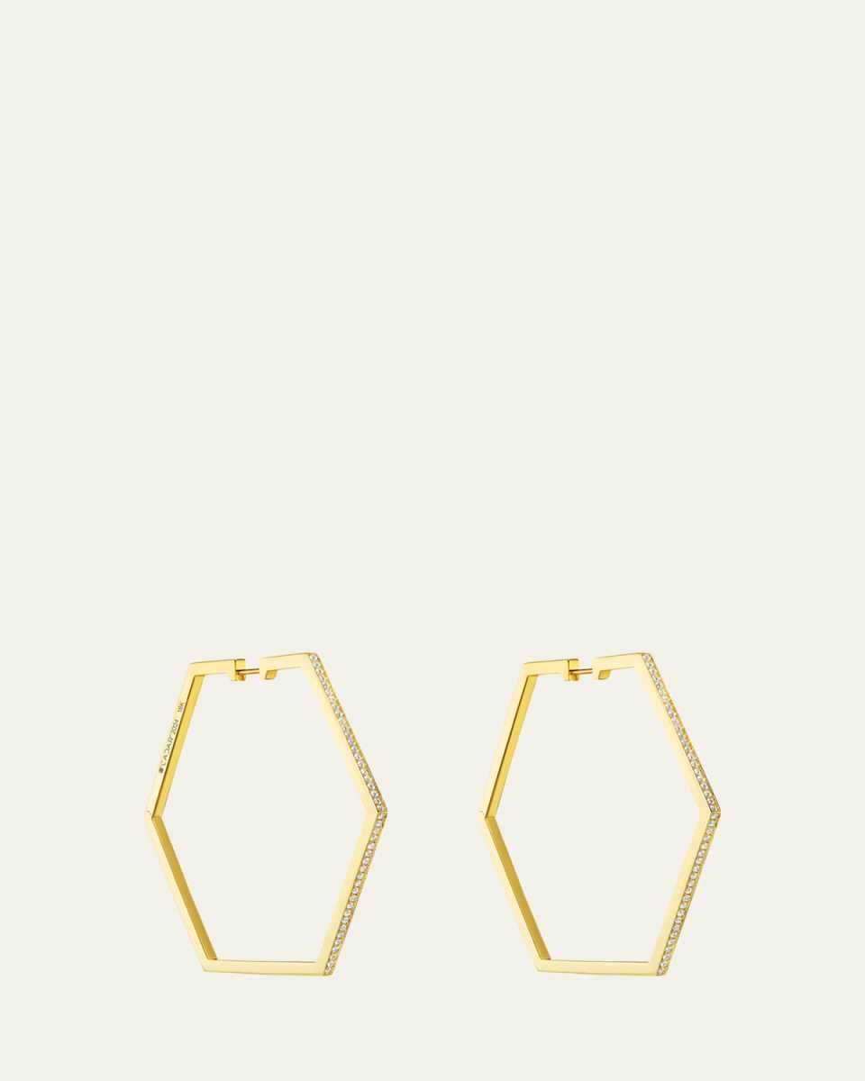 18K Yellow Gold B HOME Hoop Earrings with Diamonds, 50mm